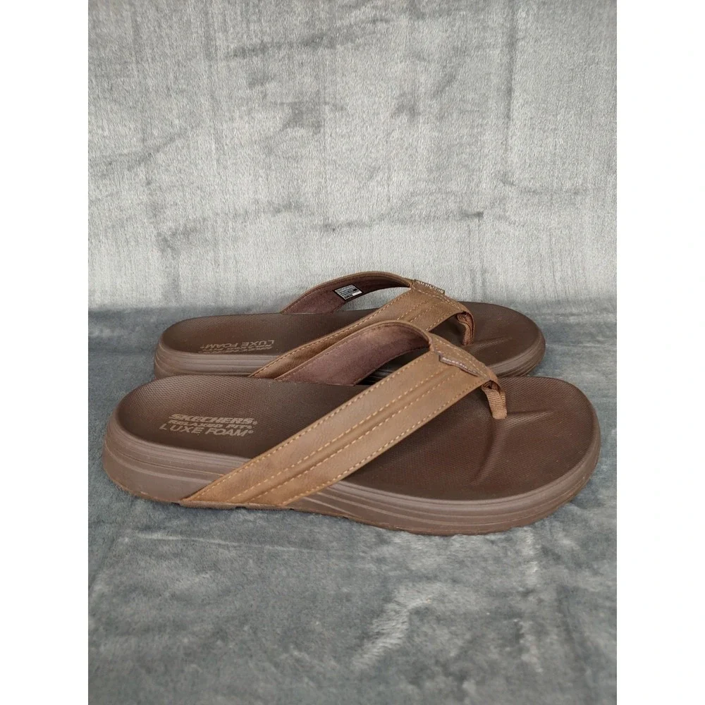 Man's Sandals‎ Skechers Relaxed Fit Flip Flop Brown 11